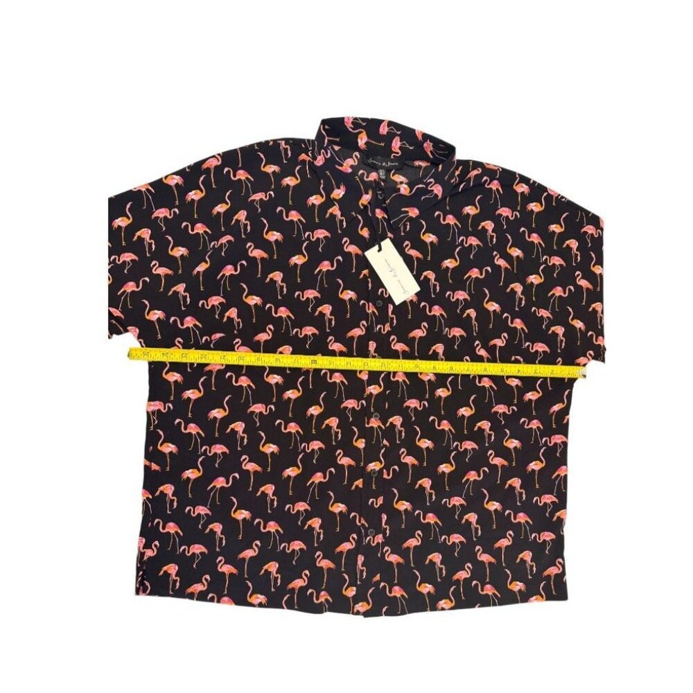 Jasmine & Juliana Flamingo Print Button-Up Shirt XL Black/Pink/Yellow - Picture 7 of 7